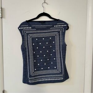 Banana Republic Blue and White Patterned Tank Top